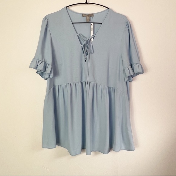 ASOS Tops - ASOS Pale Blue V-neck Short Sleeve Oversized Lightweight Blouse Size 12 New